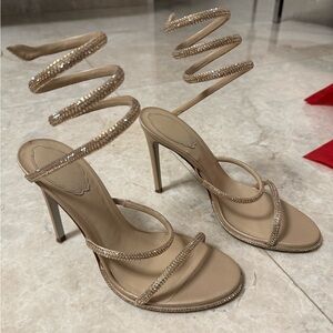 Rene Caovilla Cleo 105  
beige satin / crystal honey strass
Size: 38.5
